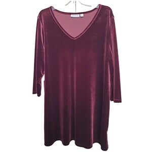 Susan Graver Burgundy Stretch Velvet V-Neck Tunic Size 1X